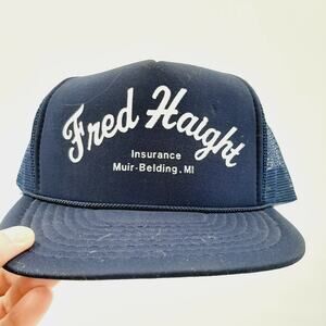 Vintage Fred Haight Insurance Blue Michigan Snapback Trucker Hat Adjustable